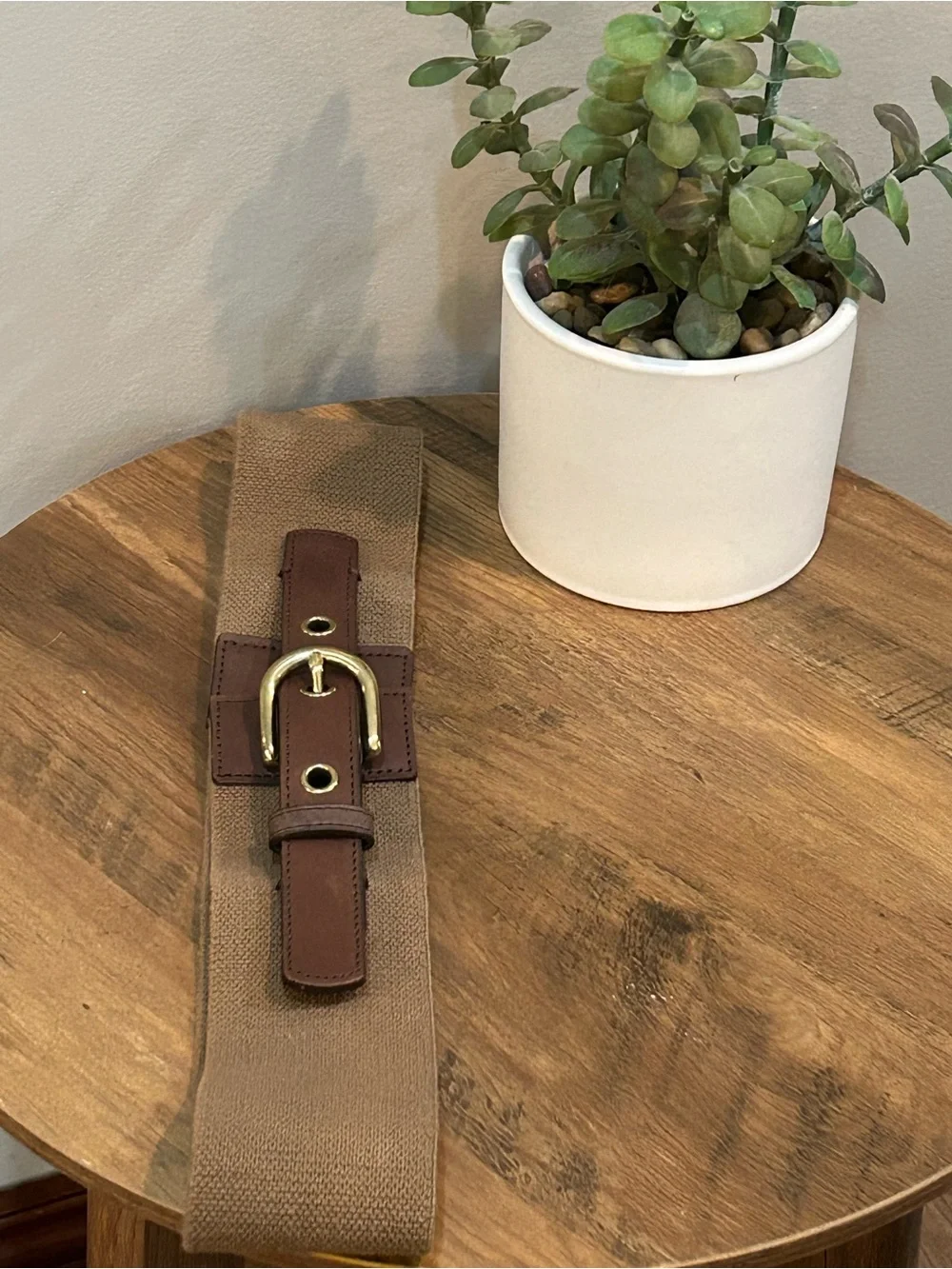 J.Crew Wide stretch belt with brown trim and brass-tone buckle. Size M - Picture 2 of 8